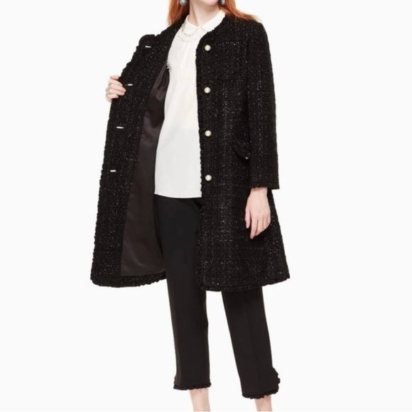 Kate Spade Sparkle Tweed Jacket Coat Pearl Button Size 0 - Picture 3 of 11